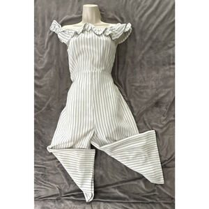 ENGLISH FACTORY Womens Jumpsuit Small White Striped Cropped Wide Leg Ruffle